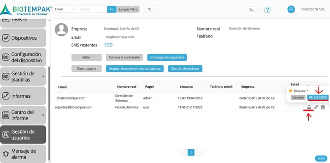 Candado de bloquear subcuenta